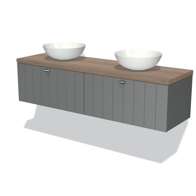 Maxaro Badkamermeubel Modulo Plato 160cm - Middengrijs / Lamel Middenbruin Eiken