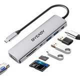 BYEASY USB C-hub, 7-in-1 USB C-splitter met 4K HDMI, SD/TF-kaartlezer, 100 W stroomvoorziening, 2 voetkabel, ultradunne USB-adapter, compatibel voor laptop en andere type C-apparaten