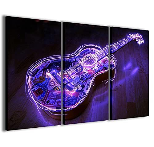 Stampe su Tela Afbeelding, led-gitaar voor moderne gitaar met 3 panelen, kant-en-klaar ingelijst, canvas, klaar om op te hangen, 90 x 60 cm