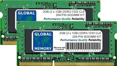 GLOBAL MEMORY 2GB (2 x 1GB) DDR3 1333MHz PC3-10600 SODIMM RAM Kit voor Macbook Pro (2011)