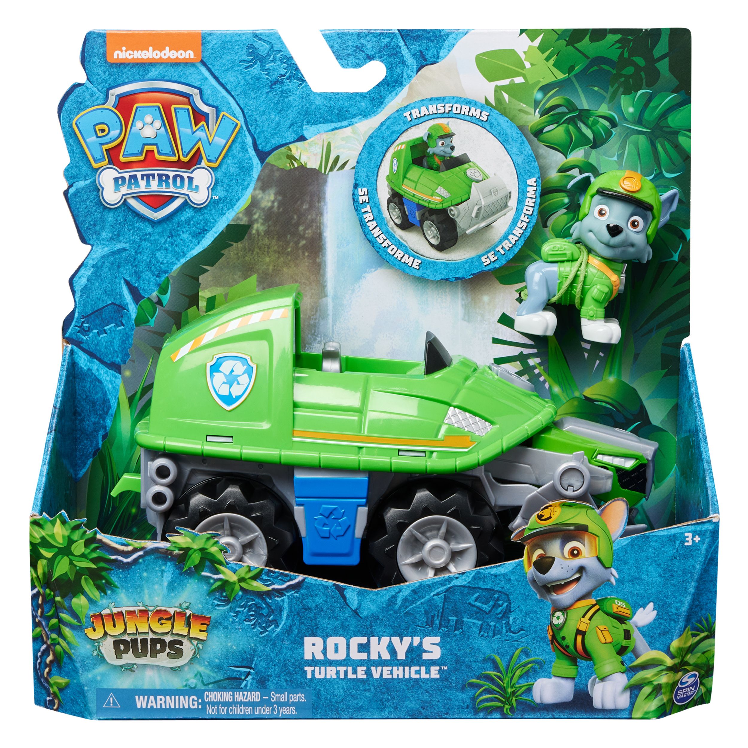 PAW Patrol Jungle Pups - Rocky's Schildpadvoertuig - Garbage Truck Toy with Figure