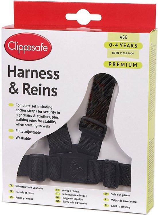 Clippasafe Premium harnas en teugels zwart