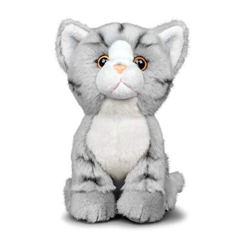 Animigos Pluche dier kat grijs tabby, knuffeldier in realistisch design, knuffelig zacht, ca. 19 cm groot