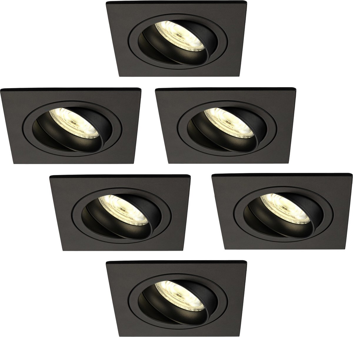 LEDVION Dimbare LED inbouwspot Zwart - Sevilla - 5W - 2700K - 92mm - Vierkant - 6 pack