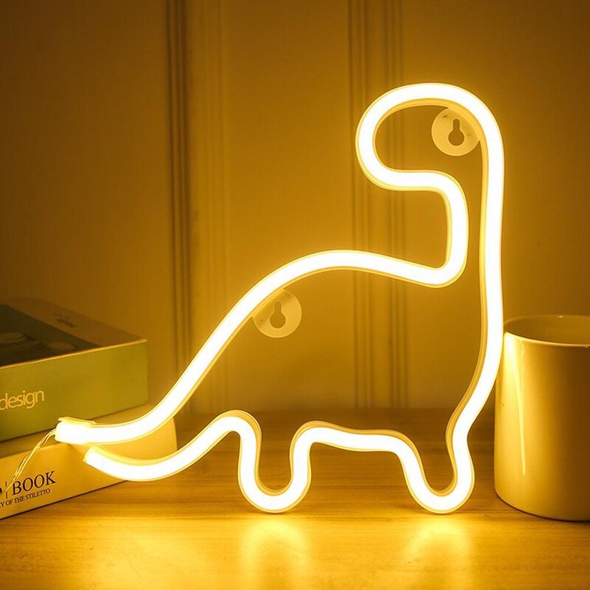 DW4Trading DW4Trading® Neon Led lamp USB-batterij dinosaurus geel