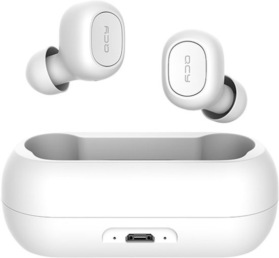 QCY T1 Volledig draadloos In-Ear oordopjes (WIT) Bluetooth 5.0 Meer dan 20 uur gebruik (met oplaadcase) 3D Stereo Geluid Dual Microfoon Beide oordopjes onafhankelijk te koppelen Oplaadcase wit