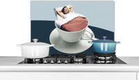 KitchenYeah Spatscherm keuken - Vrouw - Koffie - Vintage - Koffiekopje - 60x40 cm - Aluminium
