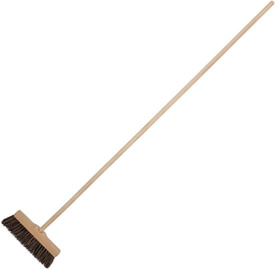 KOTARBAU® Veegbezem, Buitenbezem, Tuinbezem, 27 cm, Straatbezem, Buchenhout PET Kokosvezel, Bruin, met Houten Steel