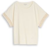 Tom Tailor T-shirt à coupe ample avec manches en crochet - Taille L - Dove White