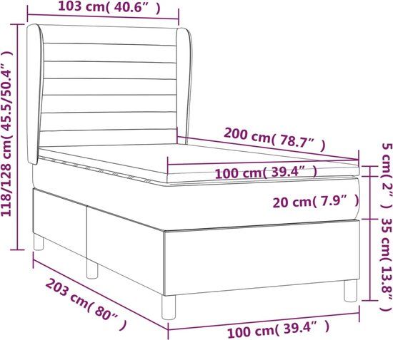 vidaXL Boxspring met matras stof lichtgrijs 100x200 cm