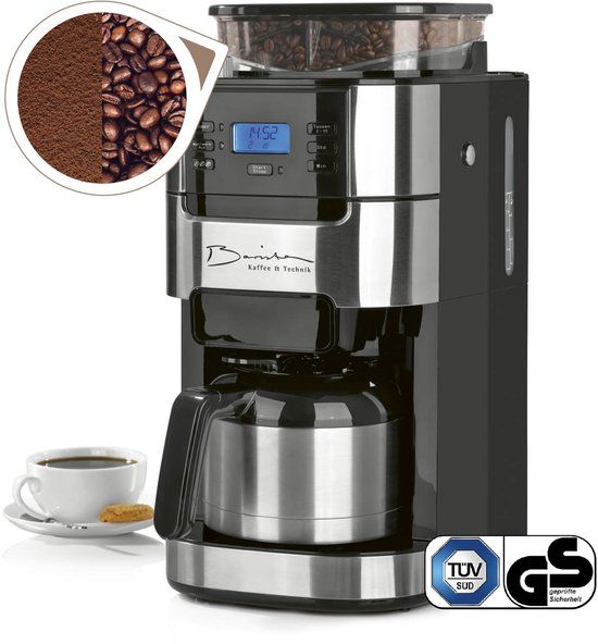 Barista Koffiezetapparaat met Molen en Geïsoleerde Kan - 1000 Watt - Roestvrij Staal/Zwart