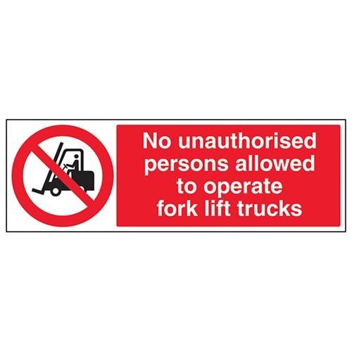 V Safety VSafety 56009BP-R "Geen onbevoegden/bedienen vorkheftrucks" verbod voertuig bord, stijf plastic, landschap, 600 mm x 200 mm, zwart/rood