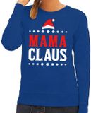 Bellatio Decorations Kersttrui / sweater voor dames - Mama Claus - blauw - Kerstdiner - kantoor 2XL