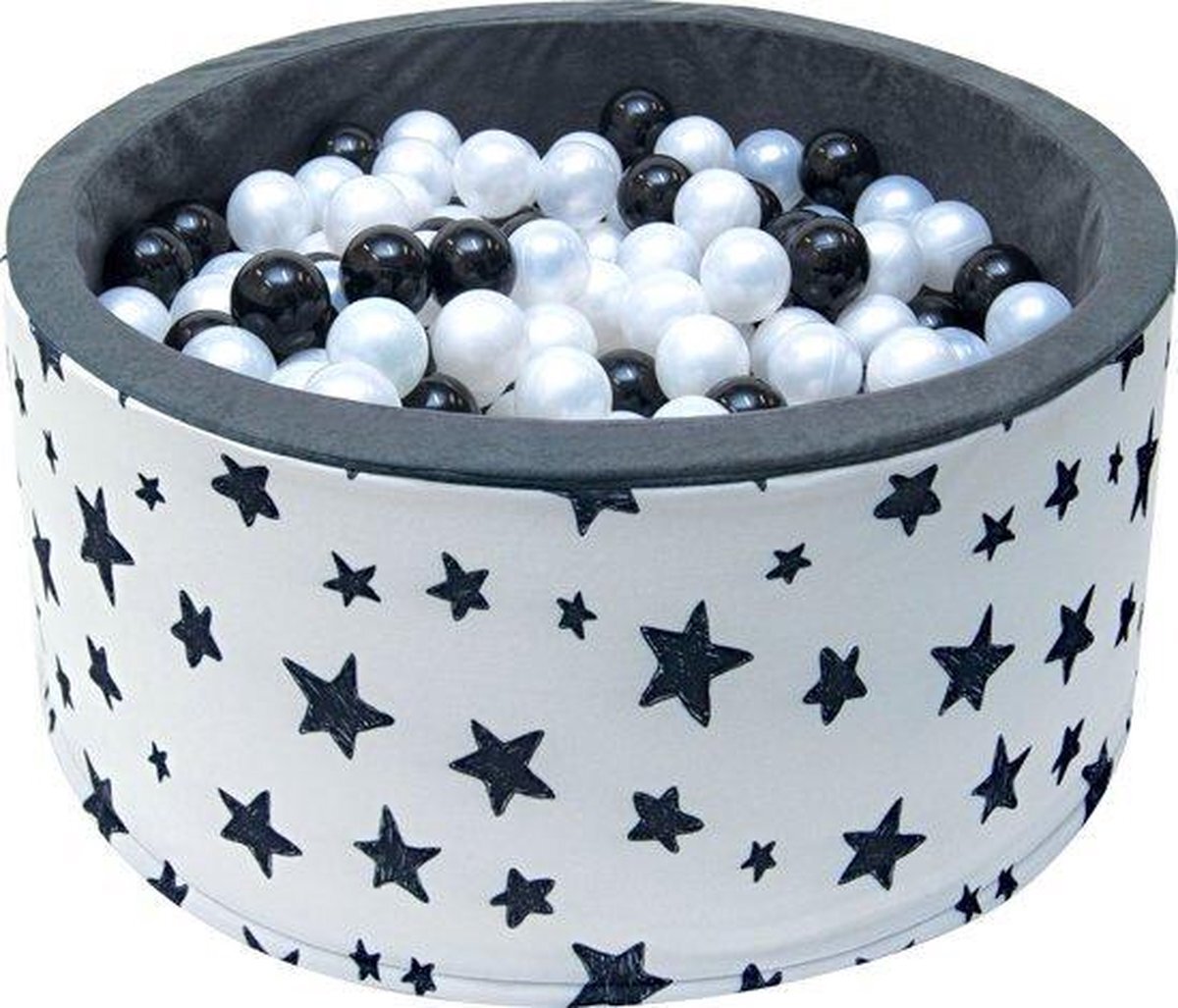 Viking Choice Ballenbak - stevige ballenbad - sterrenpatroon -90 x 40 cm - 400 ballen Ø 7 cm - zilver, wit en zwart