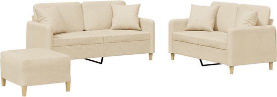 vidaXL 3-delige Loungeset met kussens stof crèmekleurig