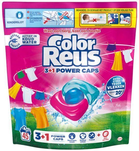 Witte Reus Wasmiddelcapsules 3+1 Power Caps Kleur - 4 x 45 beurten