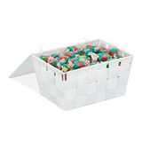Relaxdays opbergmand met deksel, kunststof, mandje voor badkamer, voor make up, 1,8 l, HxBxD: ca. 10,5 x 19,5 x 14,5 cm, wit