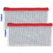 Waytex 2 stuks transparante etui met ritssluiting van EVA, zonder PVC, platte vorm, 22 x 11 cm, gekleurde rand, Rood