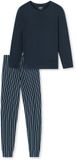 SCHIESSER - Pyjama long - Femme - Rayé - Bleu foncé chiné - 100% Coton