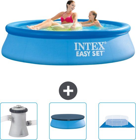 Intex Easy Set Zwembad - Rond - 244 x 61 cm - Blauw - Incl. Pomp, Afdekzeil & Grondzeil