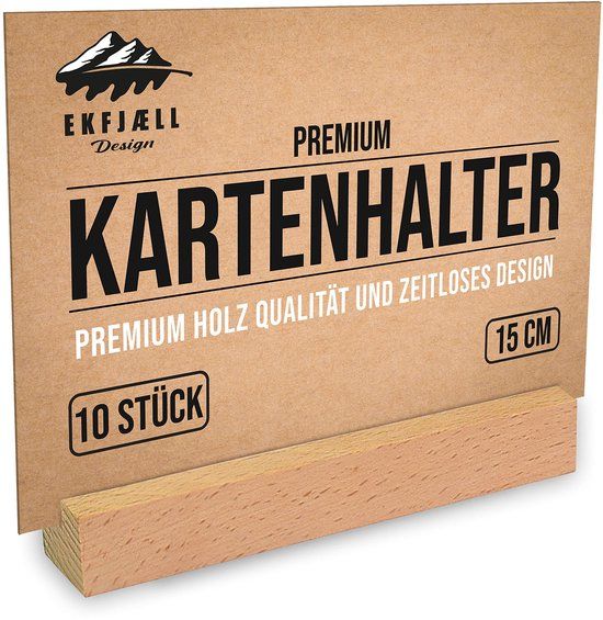 EKFJAELL houten kaartenhouder 15 cm naturel van massief beukenhout (set van 10)