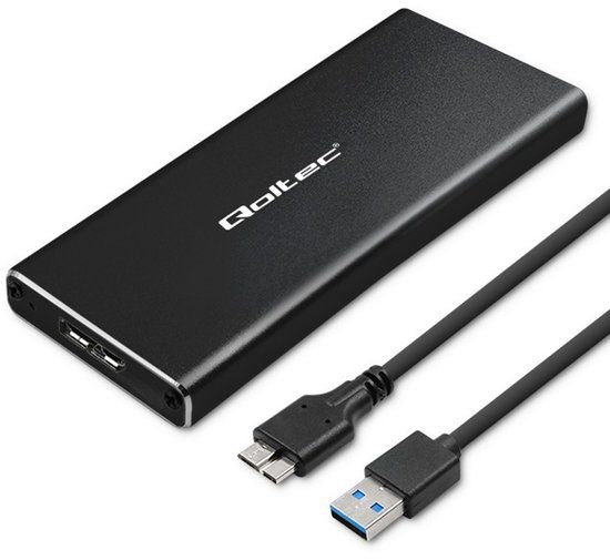 Qoltec - Aluminium Behuizing - M.2 SSD Behuizing - SATA NGFF - USB 3.0 - Zwart