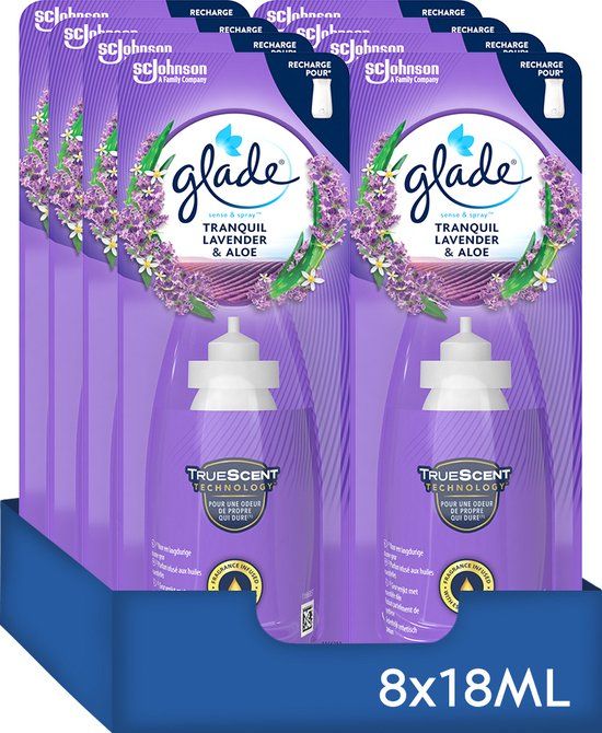 Glade Sense & Spray Tranquil Lavender & Aloe Refills - Air Fresheners - 8 x 18ML