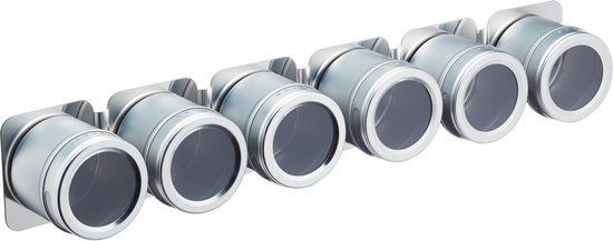 KitchenCraft MasterClass Magnetisch Kruidenrek - 6 Potten - Zilver