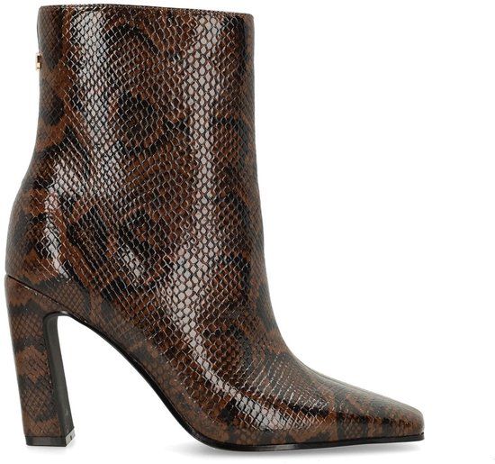 Sacha - Dames - Bruine snake enkellaarsjes met hak - Maat 36