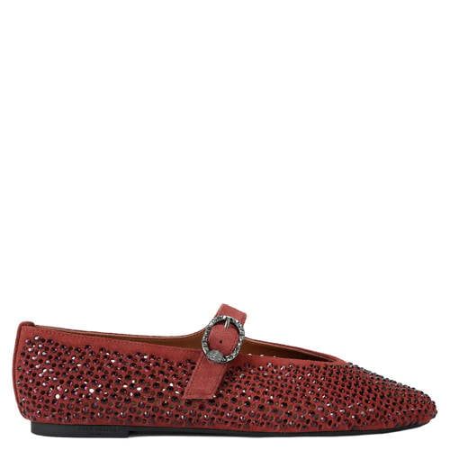 Kurt Geiger Mayfair suède ballerina's met strass-steentjes - bordeaux