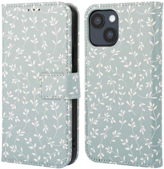 imoshion Design Bookcase voor de Apple iPhone 14 - Smoke Green Flowers