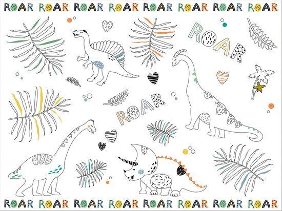 Folat - 6 Placemat Kleurplaten Dino - 40 x 30 cm