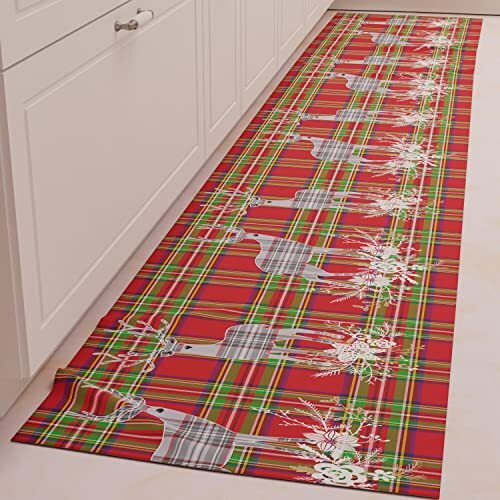 PETTI Artigiani Italiani - Tapijt voor keuken, Kerstmis, loper voor keuken, antislip, wasbaar, 52 x 340 cm, rendier design, grijs, 100% Made in Italy