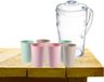 Forte Plastics Water/sapkan 2 liter kunststof met 12x gekleurde glazen 250 ML