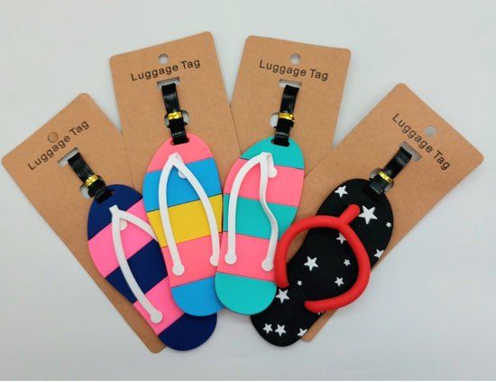 Konco Bagagelabel Slippers - 4 stuks - Meerkleurig - Unisex