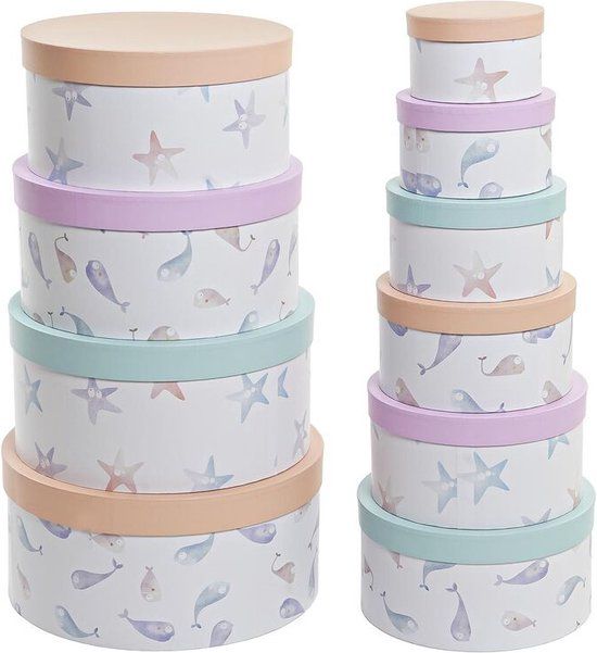 DKD Home Decor Navy Cardboard Circular Stackable Storage Box Set (37.5 x 37.5 x 18 cm)