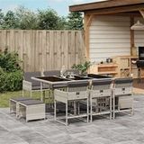 vidaXL 11-delige Tuinset met Kussens Poly Rattan Lichtgrijs