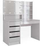 Vicco Dressing table set with stool Sherry, White, 120 cm with mirror shelf and LED light string