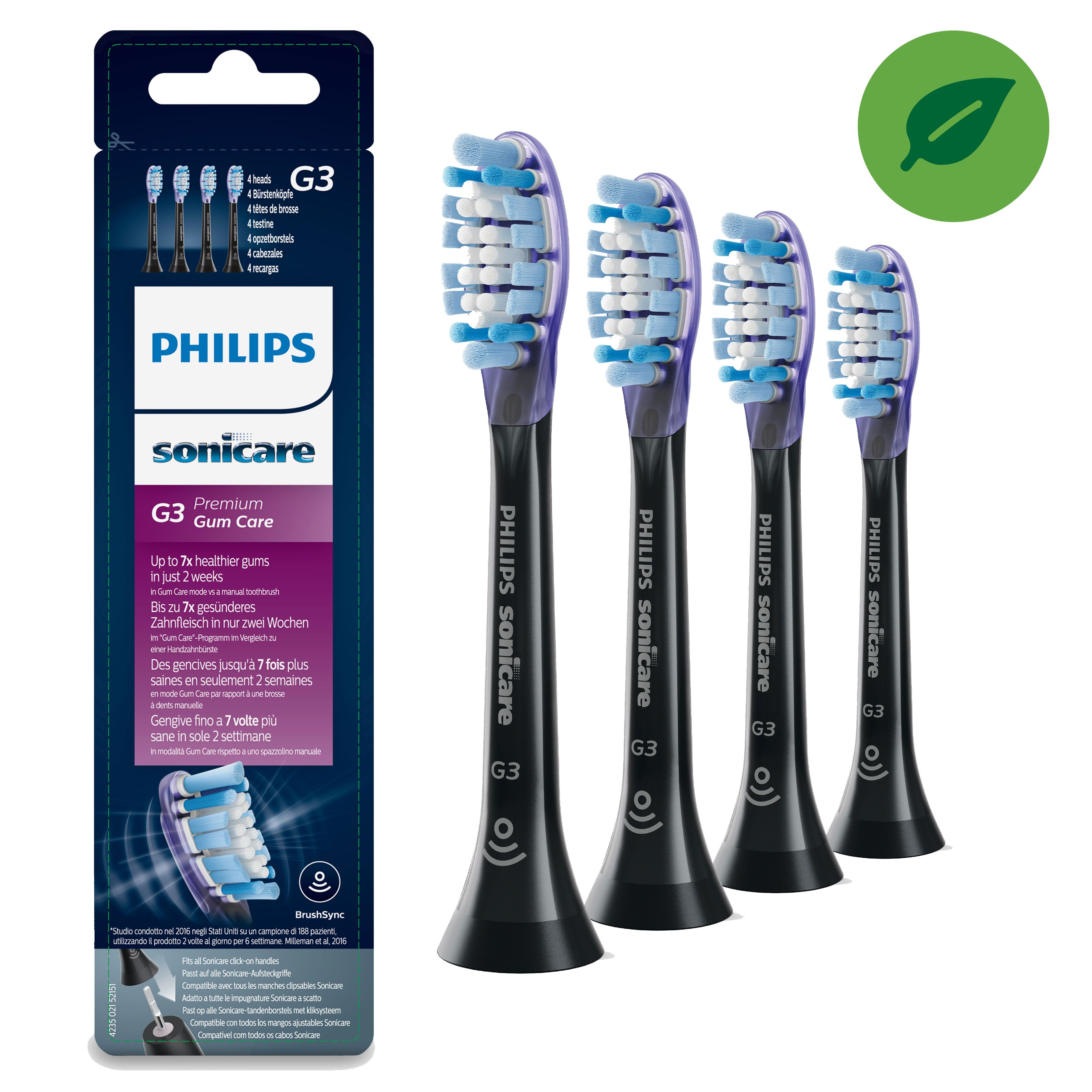 Philips G3 Premium Gum Care HX9054/33 4x Zwarte sonische opzetborstels