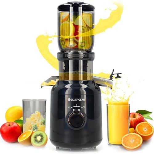 Silvergear Slowjuicer XL 1000ml - Stille Sapcentrifuge - Voor Groenten en Fruit - 104mm Vulopening XXL - Fruitpers - Sapmachine - Citruspers Electrisch - Zwart