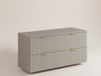 Vente-unique Geribbeld zwevend meubel onder wastafel met plank - Beige - L120 cm - ZEVARA