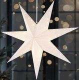 BRUBAKER LED Kerstster om op te Hangen - 60 cm Papieren Ster met 7 Punten - 3D Adventsster - Werkt op Batterijen, Hangend en Verlicht - Raamdecoratie Lichtster - Wit