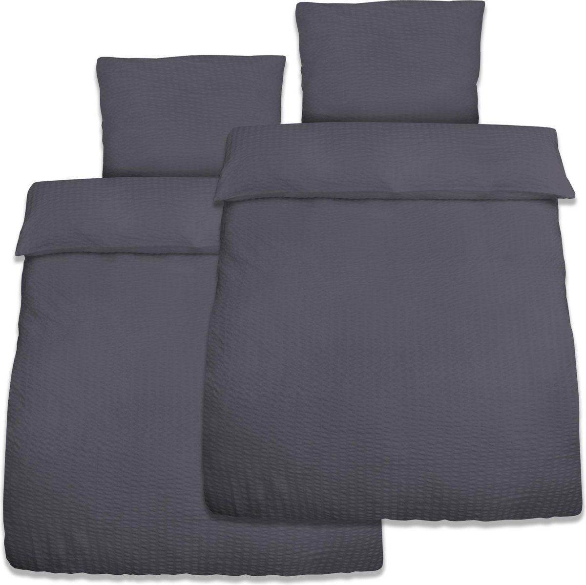 Beautissu Meline - Seersucker Dekbedovertrek Set 135x200 cm & 2x Kussensloop 80x80 cm - Antraciet