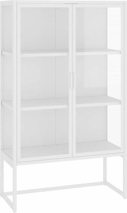 vidaXL Hoge kast 80x35x135 cm staal en gehard glas wit