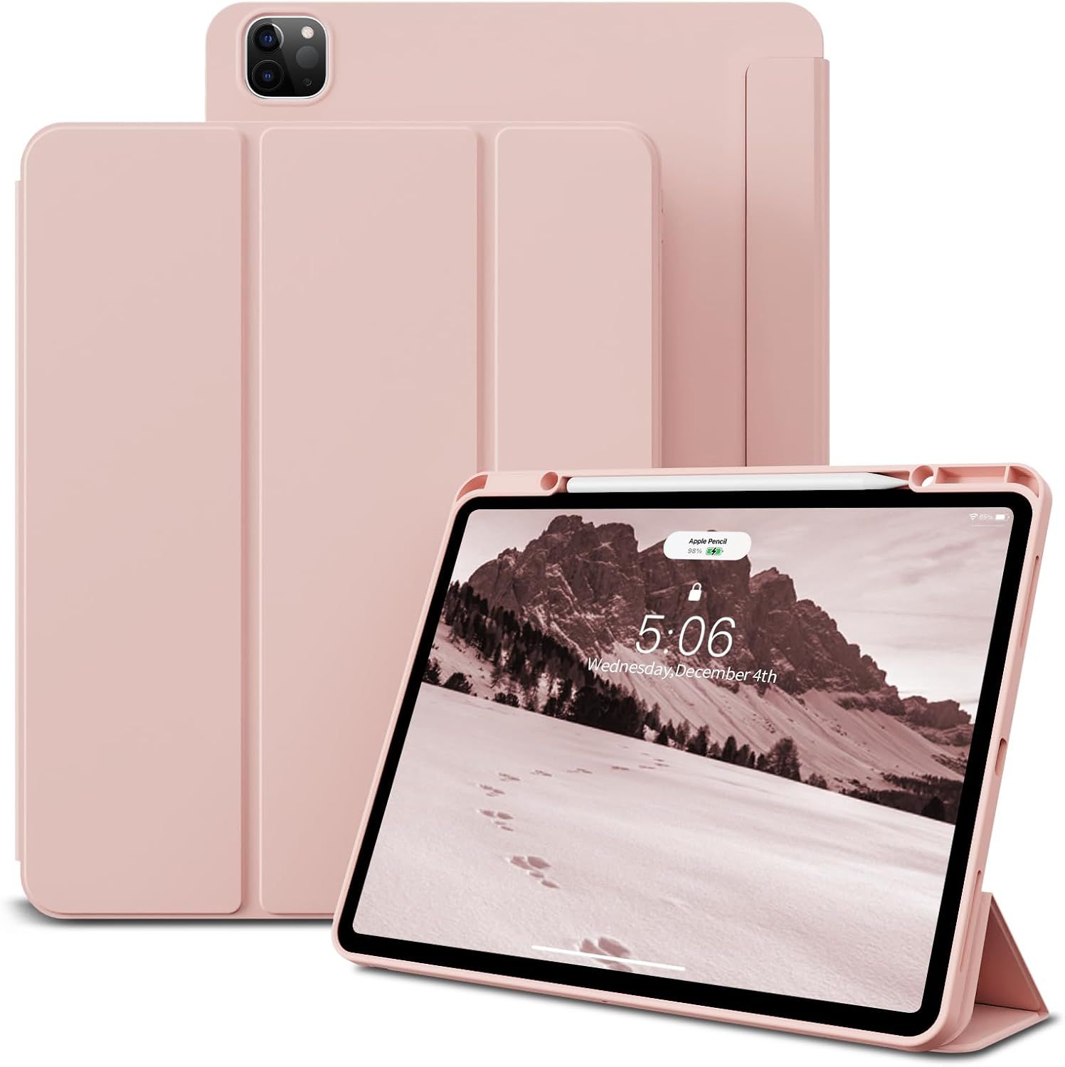 NONE Apple Hoesje voor iPad Air 13 2024 M2 Pro 12.9 2021 2022 met penhouder roze hoesje beschermende TPU siliconen hoes dun