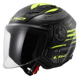 LS2 OF616 Airflow II Brush Zwart Neon Geel Jethelm - Helm