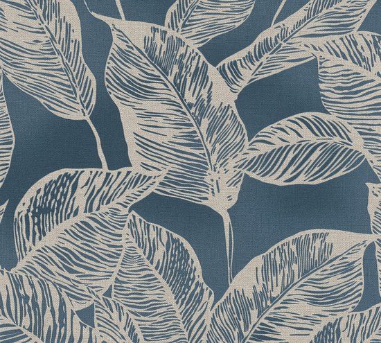 A.S. Création Natural Living D`eco Vliesbehang - Grote Bladeren - Blauw Bruin