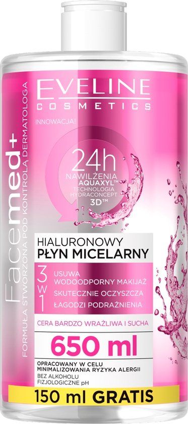 Eveline Facemed+ Hyaluronic Micellar Liquid 3In1 - 650ml - For Dry & Sensitive Skin