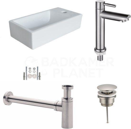 Badkamerplanet Keramische Fonteinset Aquino 45x25x12 cm - Wit