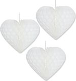 Bellatio Decorations Ophang hartjes - 5 stuks - papier - wit